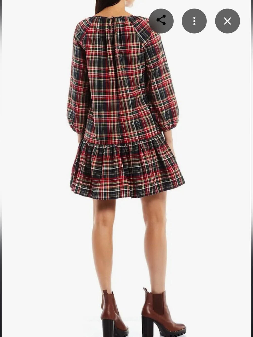 LDT Rachel Plaid Round Neck 3/4 Puff Sleeve Ruffled  / Babydoll Dress Size 2